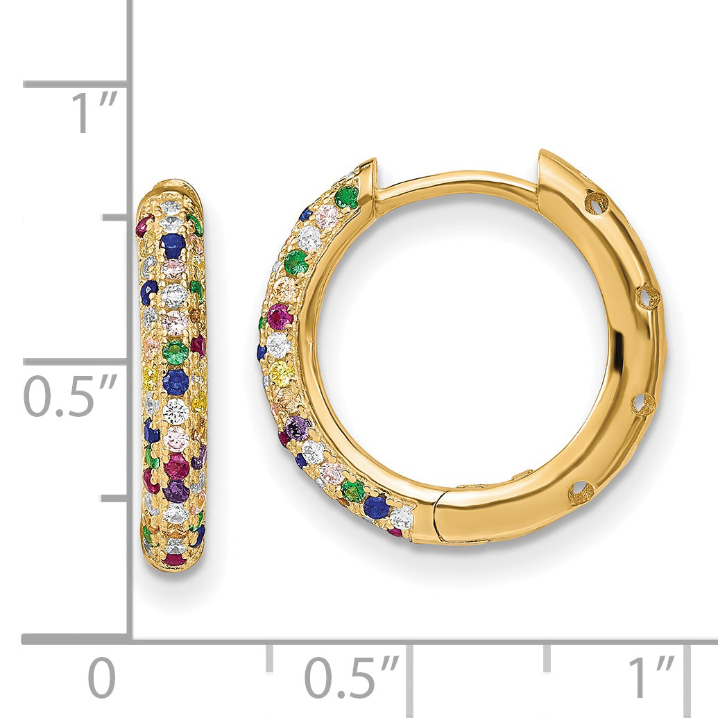 Sterling Silver Prizma Gold-Tone 14K Flash Gold-Plated White And Colorful Cz Small Hinged Hoop Earrings