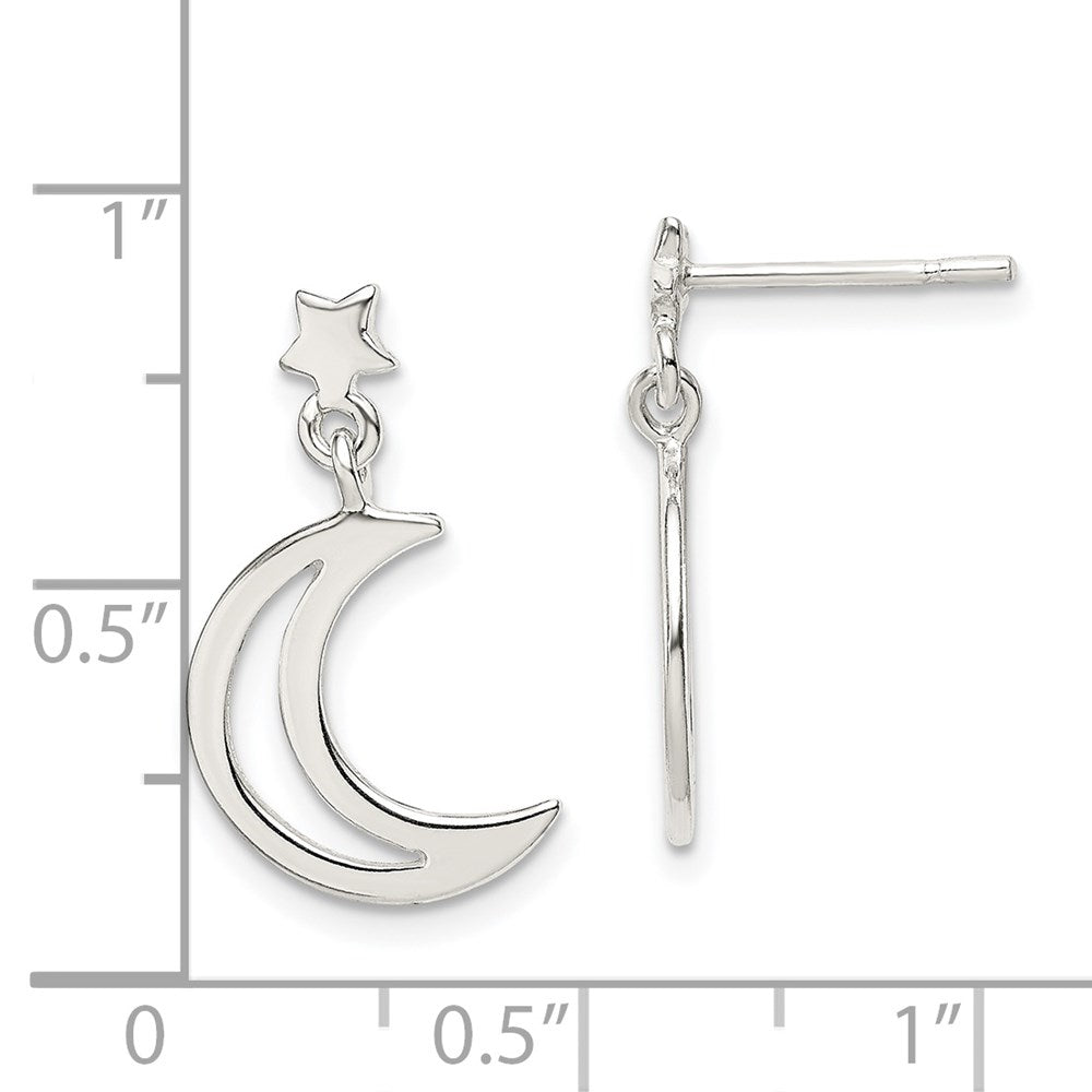 Sterling Silver Star And Moon Dangle Earrings