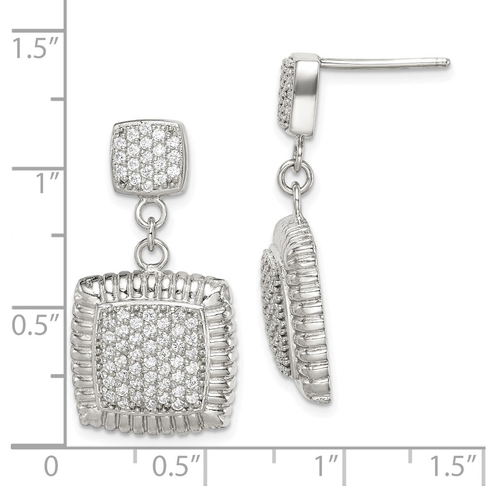 Sterling Silver Cz Square Dangle Earrings