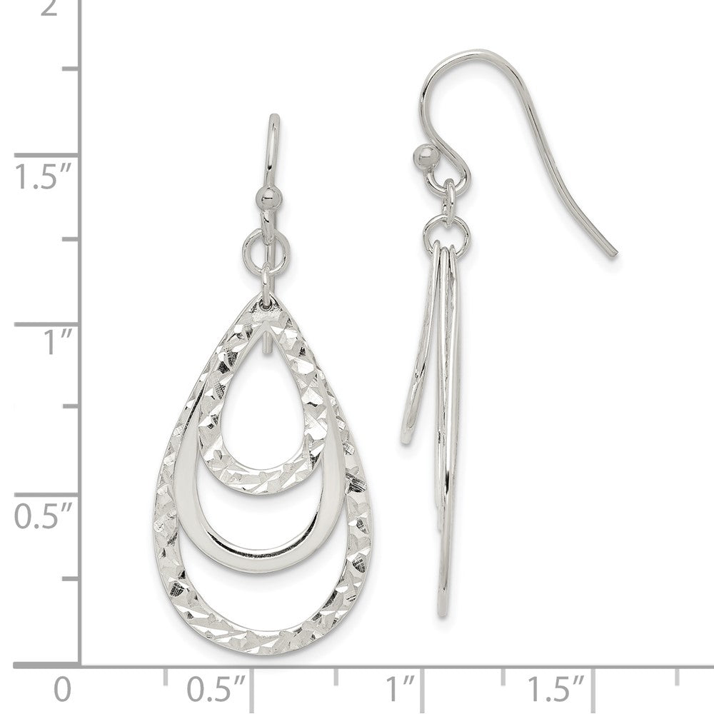 Sterling Silver Polished & Diamond-Cut Triple Teardrop Dangle Earrings