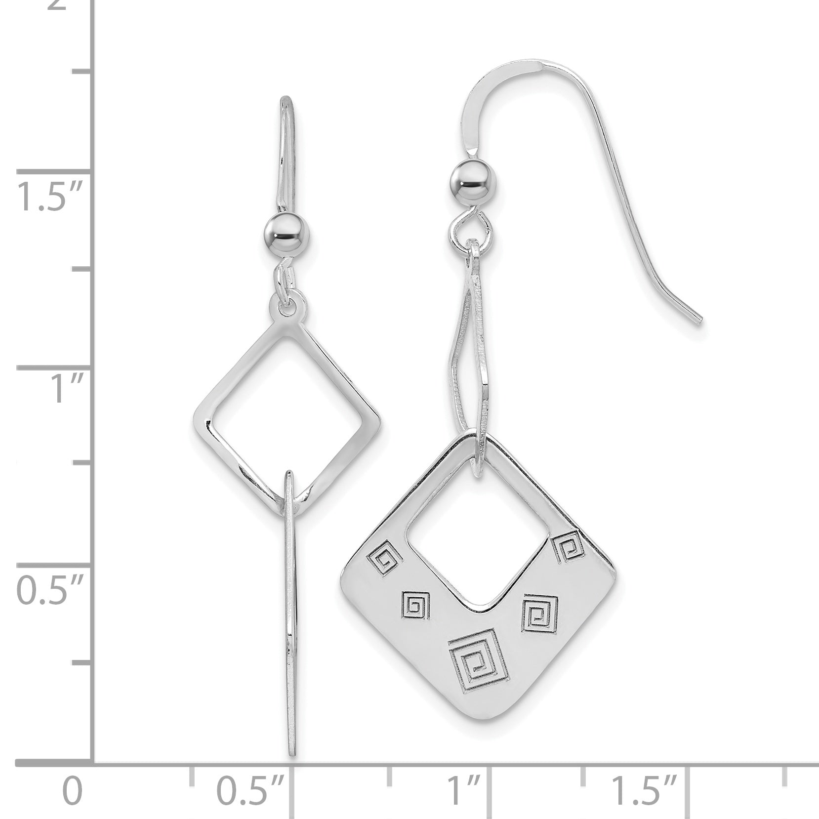 Sterling Silver Polished Geometric Design Diamond Shape Dangle Earrings