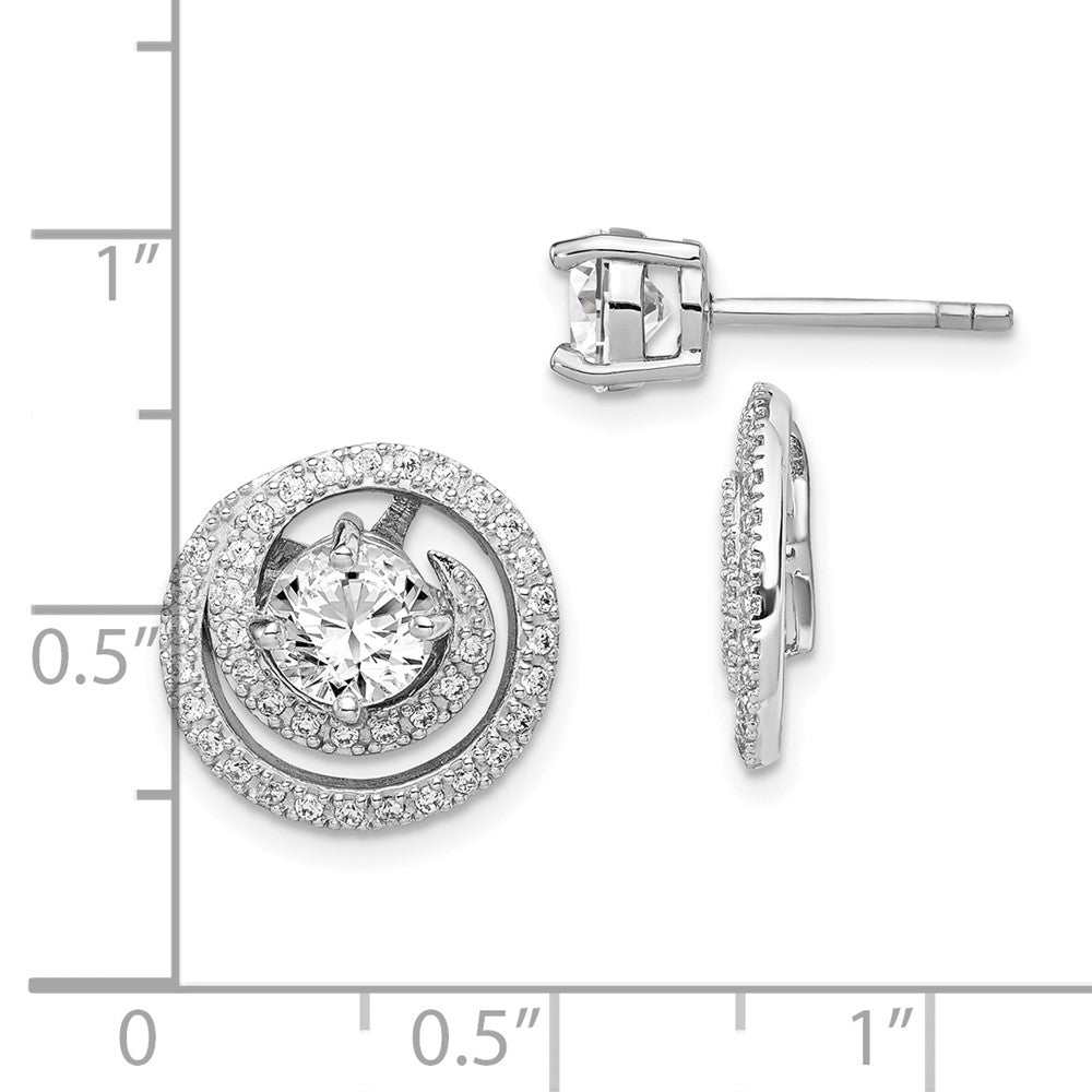 Sterling Silver Rhodium-Plated 6mm Round Cz W/Swirl Jackets Earrings