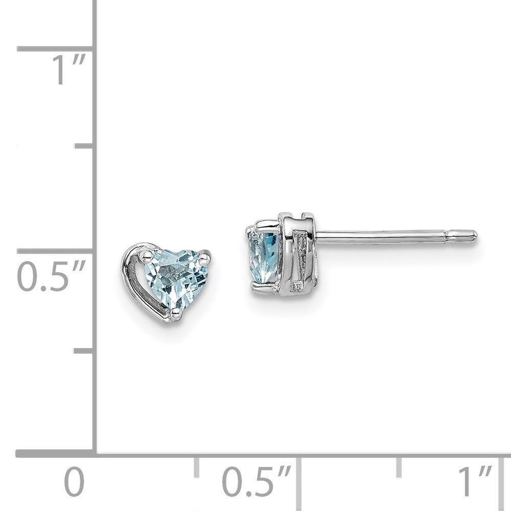 Sterling Silver Rhod-Plated Aquamarine Heart Post Earrings
