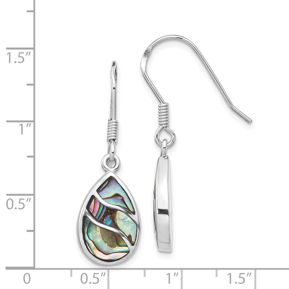 Sterling Silver Rhodium-Plated Polished Abalone Teardrop Dangle Earrings