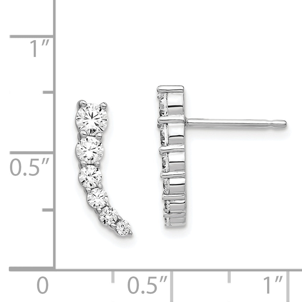 Sterling Silver Shimmer Rhodium-Plated 12 Stone Cz Post Dangle Earrings