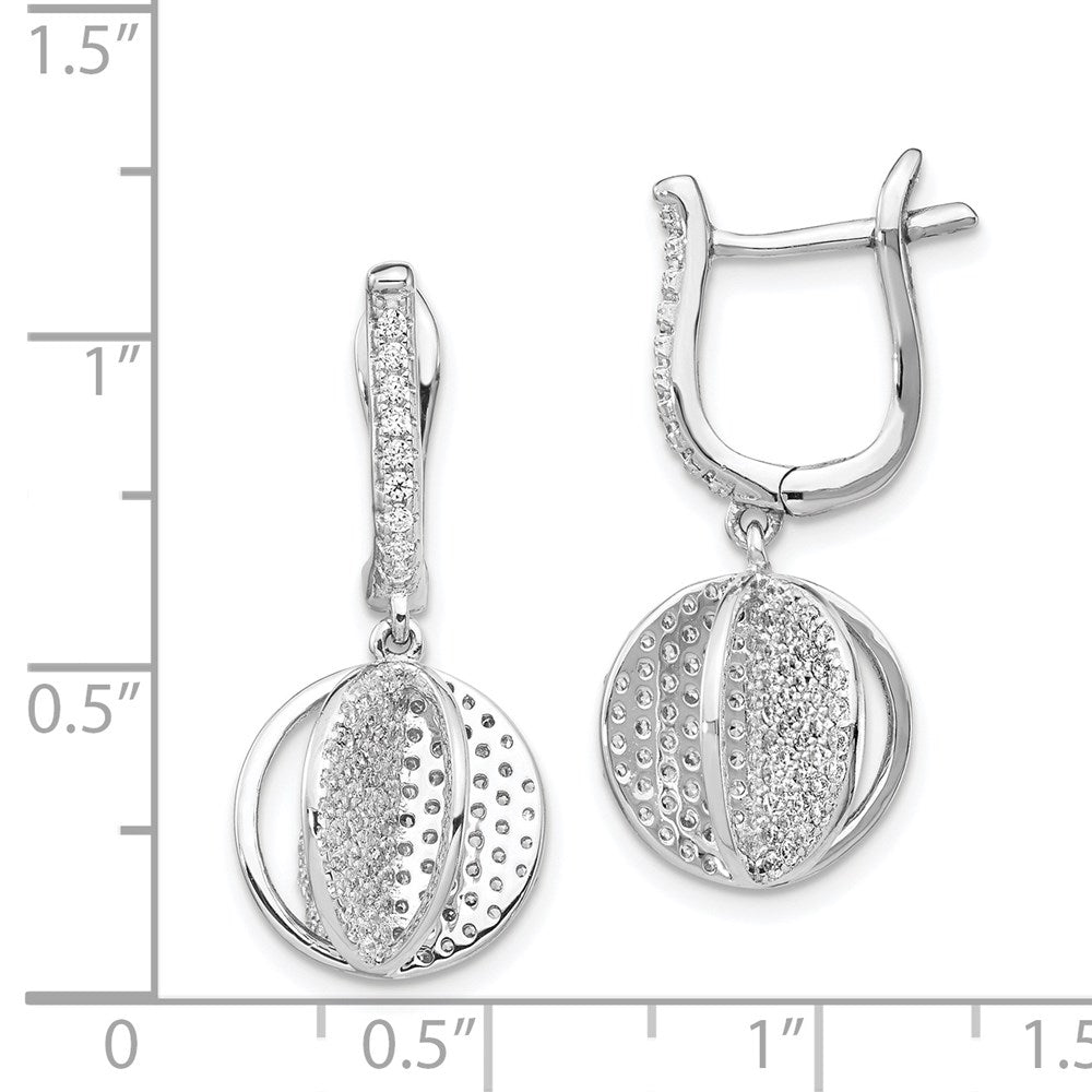 Sterling Silver Shimmer Rhodium-Plated 300 Stone Cz Sphere Dangle Hinged Post Earrings