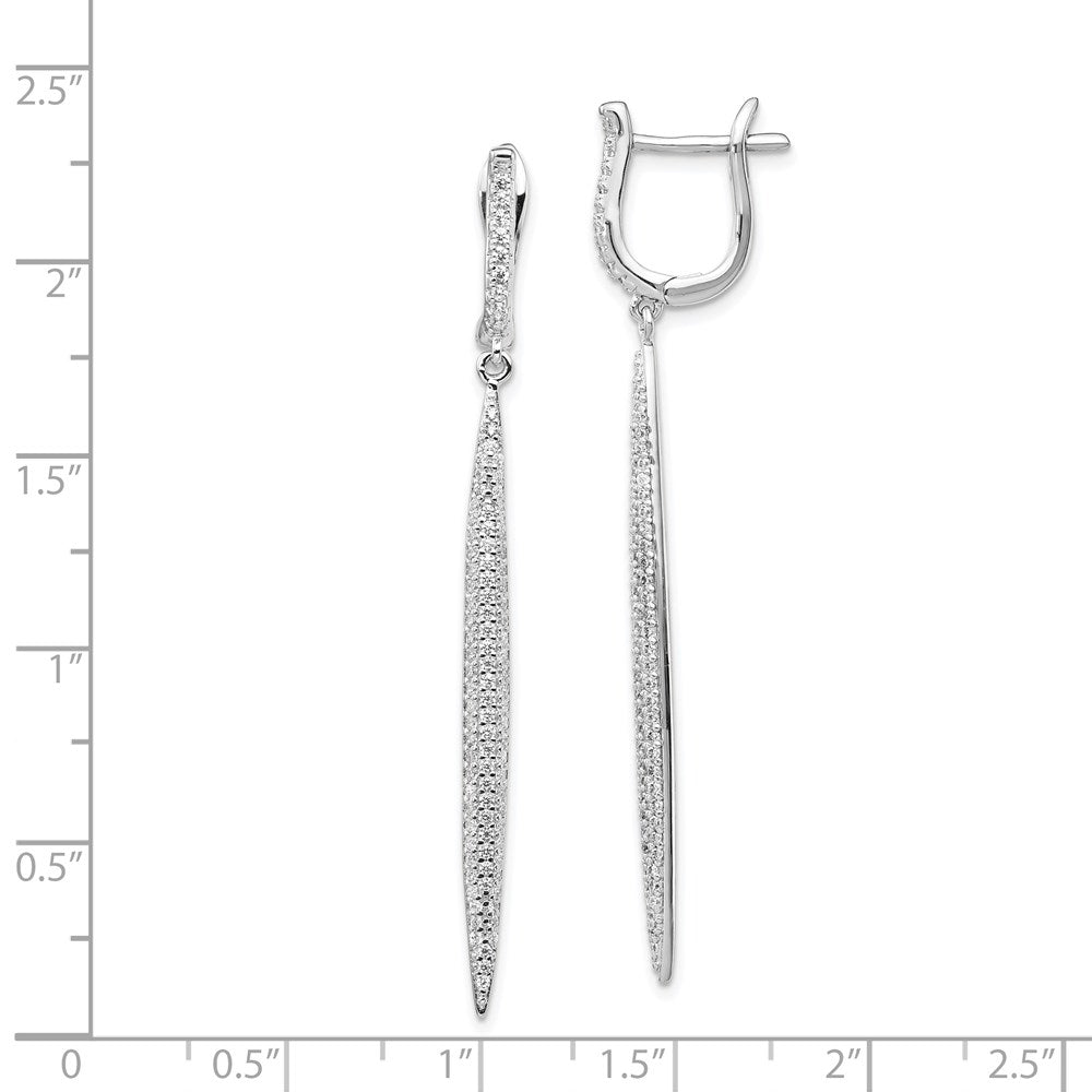 Sterling Silver Shimmer Rhodium-Plated 208 Stone Cz Dangle Hinged Post Bar Earrings