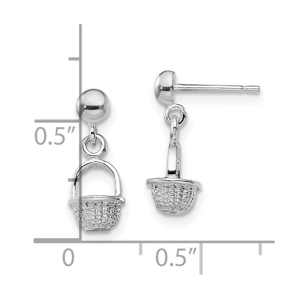 Sterling Silver Polished 3D Mini Basket Dangle Post Earrings