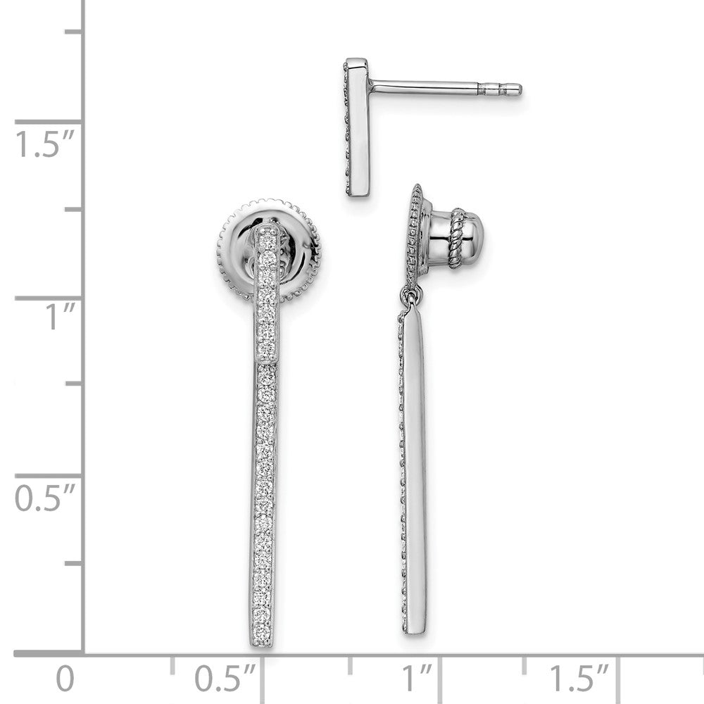 Sterling Silver Shimmer Rhodium-Plated 48 Stone Cz Post Dangle Bar Earrings