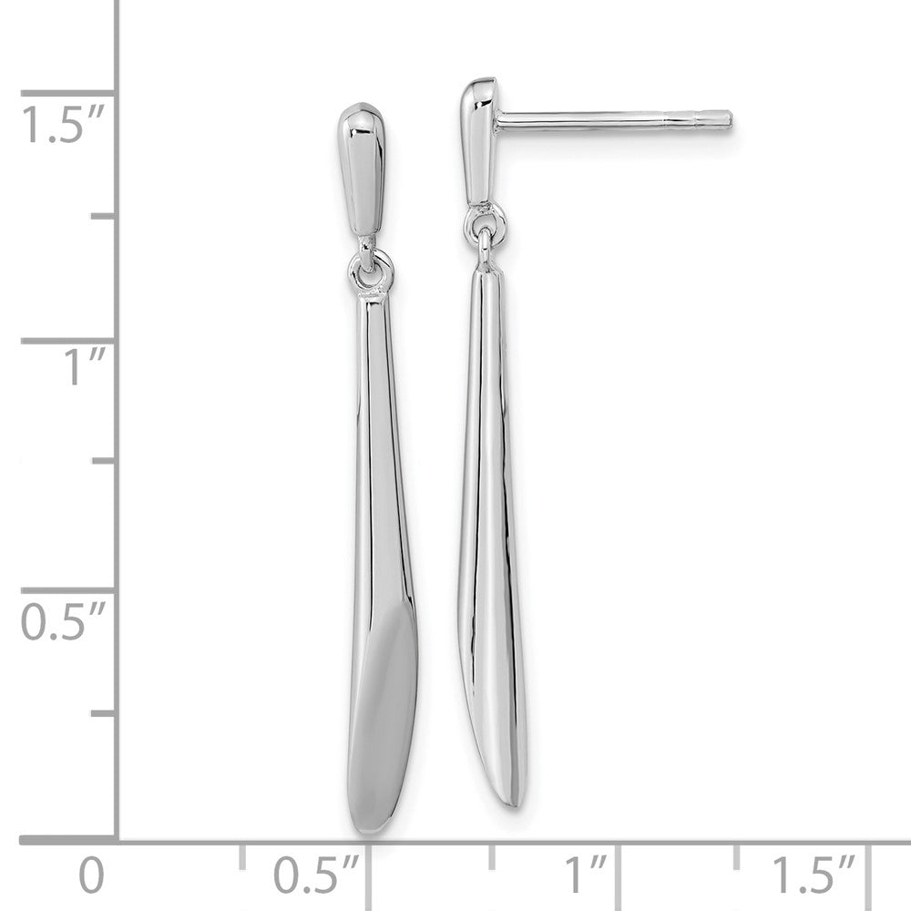 Sterling Silver Rh-Plated Polished Bar Dangle Post Earrings