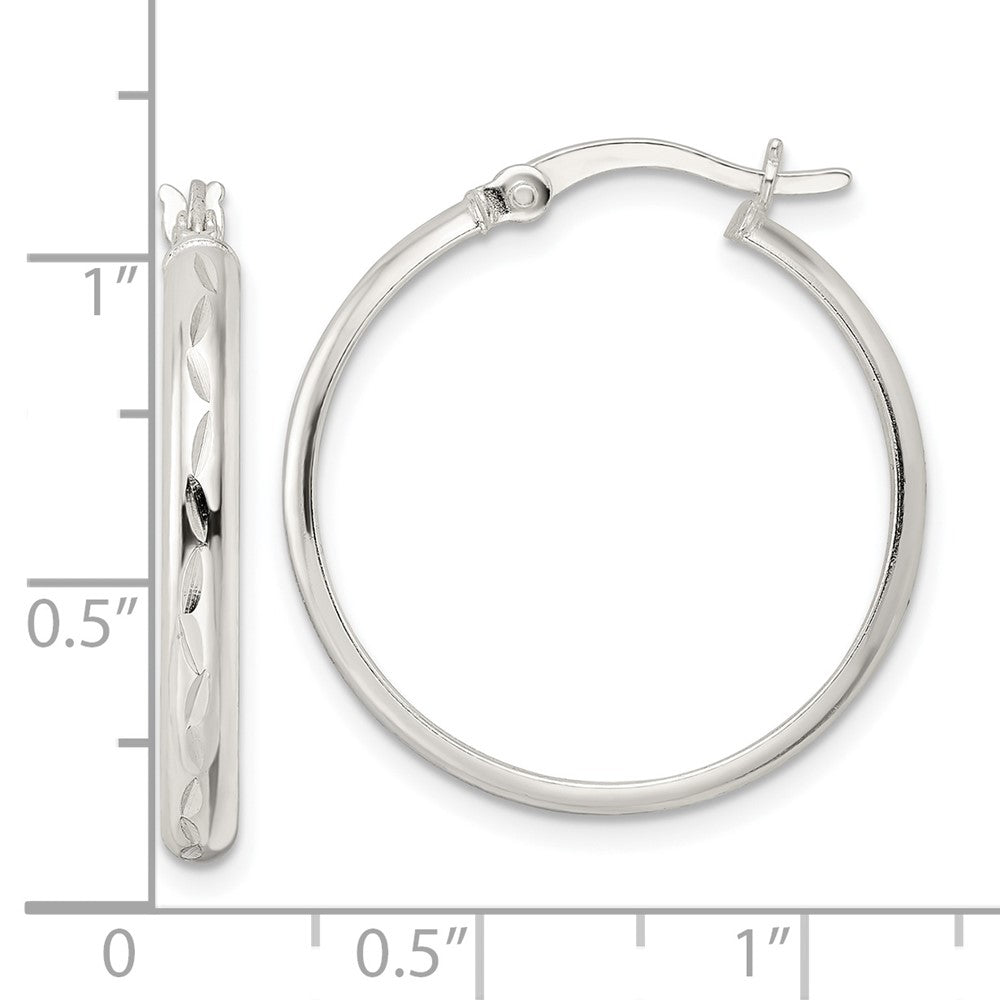 Sterling Silver Polished And Diamond-Cut Circle Hoop Earrings