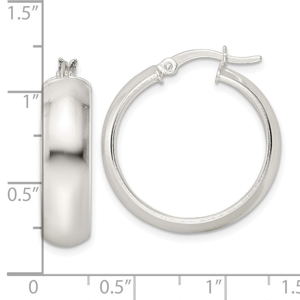Sterling Silver Polished 7X25mm Hoop Earrings