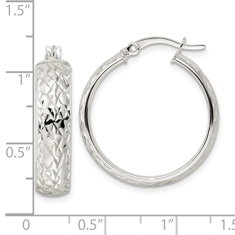 Sterling Silver Diamond-Cut 6X25mm Hoop Earrings
