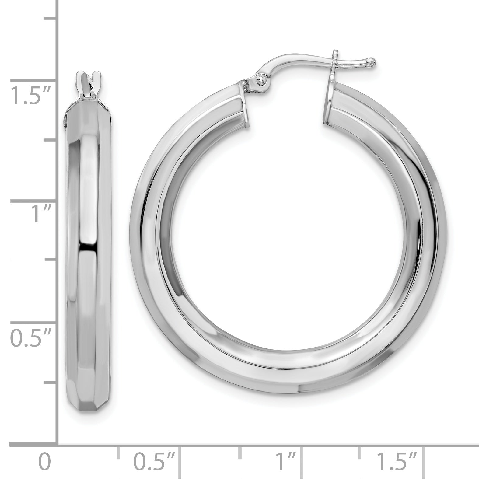 Sterling Silver Rhodium-Plated 5X34mm Octagon Tube Hoop Earrings