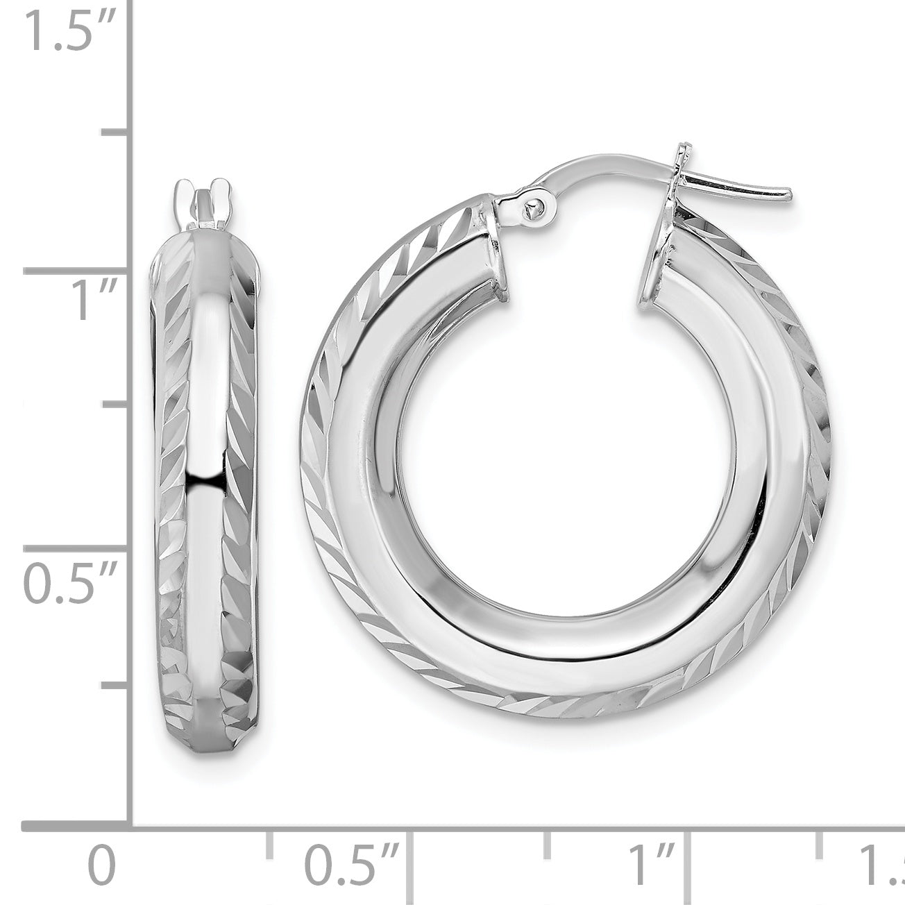 Sterling Silver Rhodium-Plated 5X24mm D/C Octagon Tube Hoop Earrings