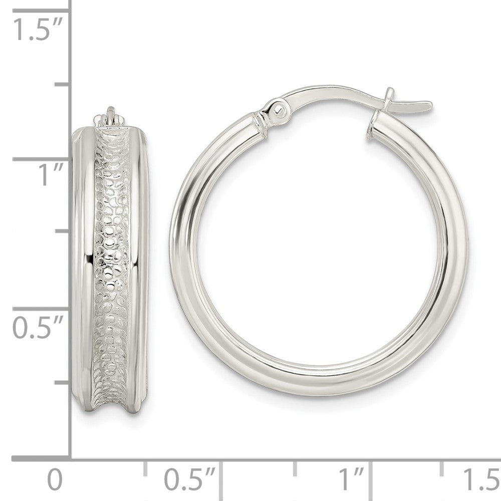 Sterling Silver Polished And Textured Circle Hoop Earrings