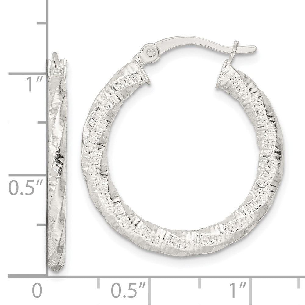 Sterling Silver Polished And Textured Twisted Hoop Earrings