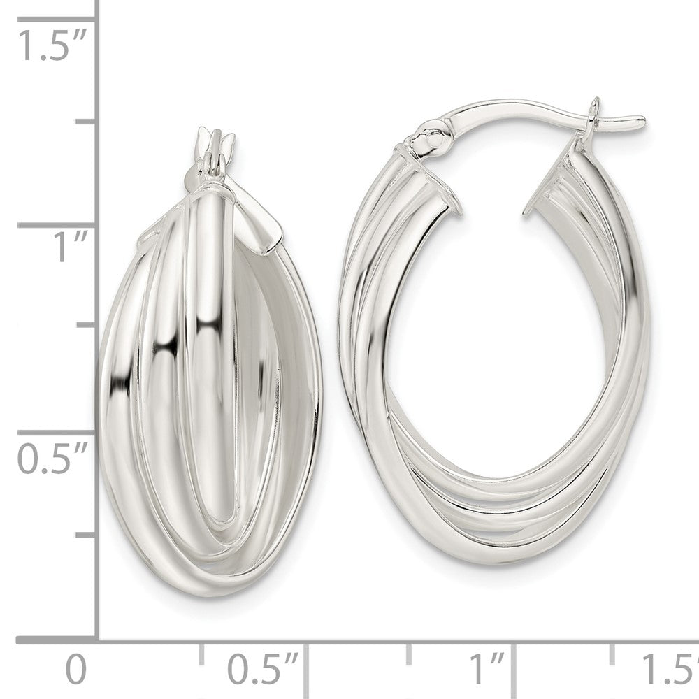 Sterling Silver Polished Triple Twisted Oval Hoop Earrings