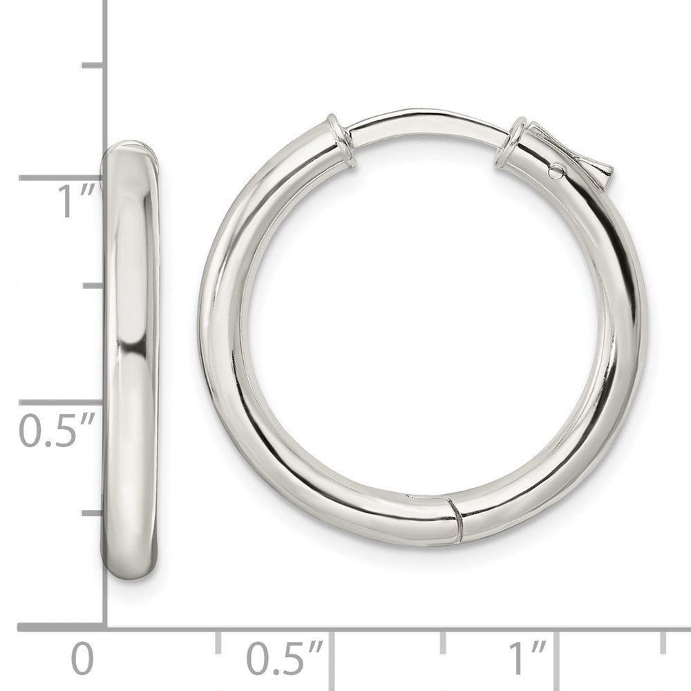 Sterling Silver Polished 3X25mm Hinged Tube Hoop Earrings