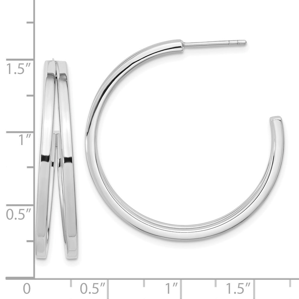 Sterling Silver Rhodium Plated Split Design Hoop Post Earrings