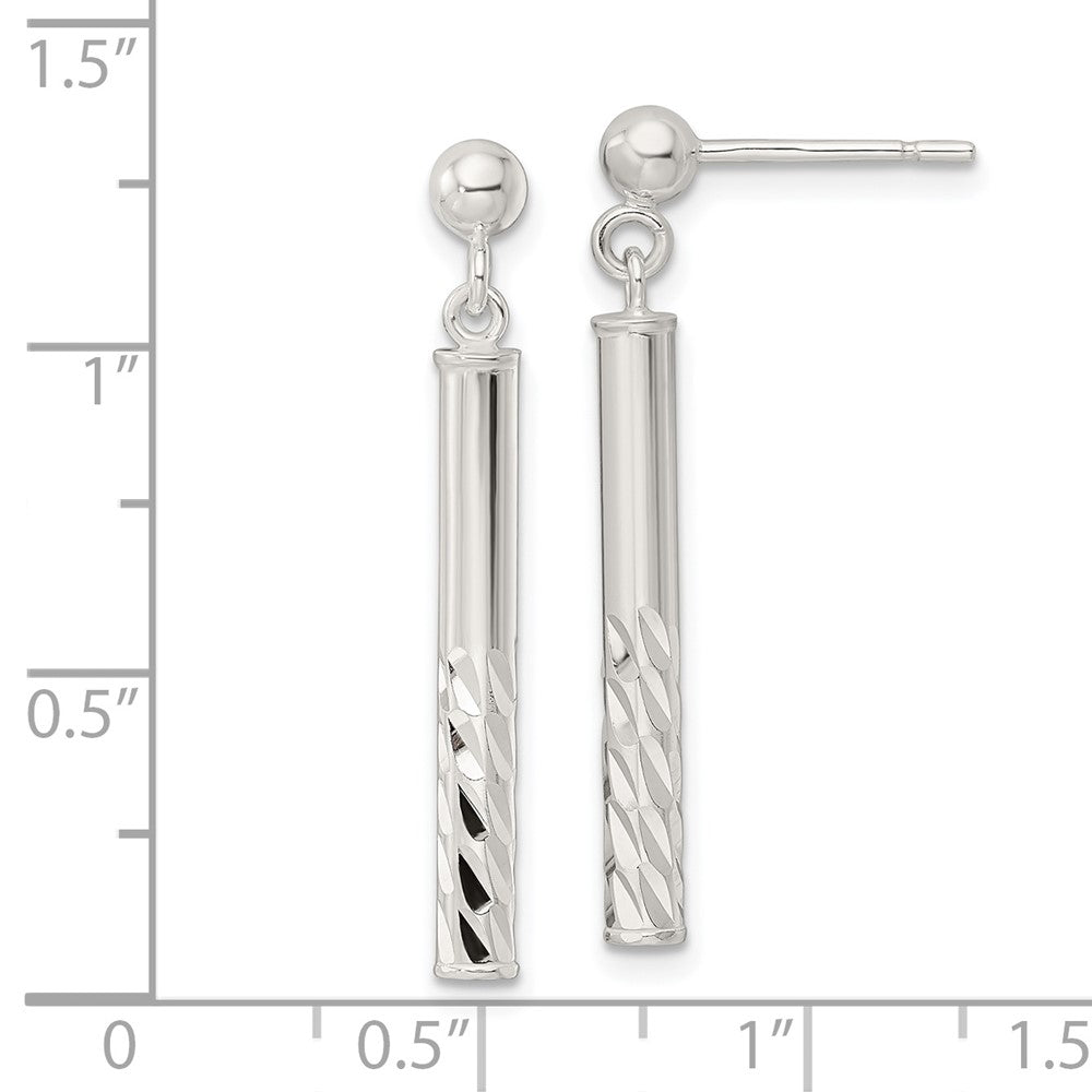 Sterling Silver Polished & Diamond-Cut Bar Post Dangle Earrings