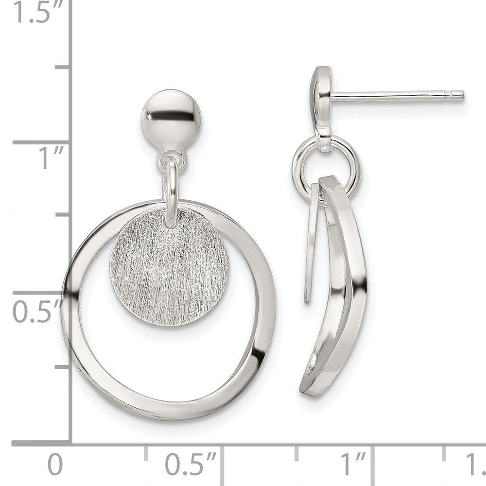 Sterling Silver Polished & Satin Circle Post Dangle Earrings