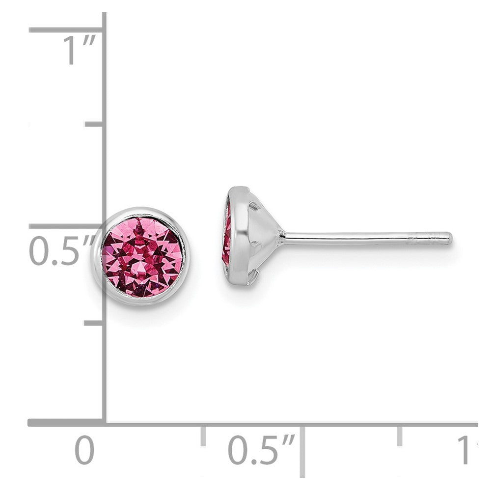 Sterling Silver Rhod-Plated Polished 5mm Pink Crystal Bezel Stud Earrings