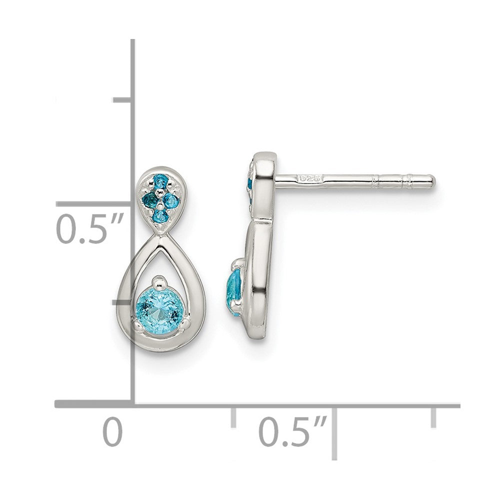 Sterling Silver Polished Blue Cz Teardrop Post Dangle Earrings