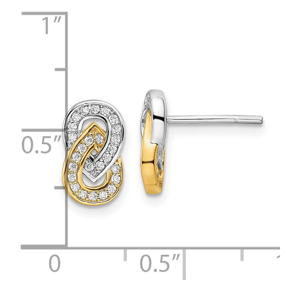 Ss/Gold Plated Sterling Silver Rh-Plated & Gold-Plated Cz Teardrop Infinity Post Earrings