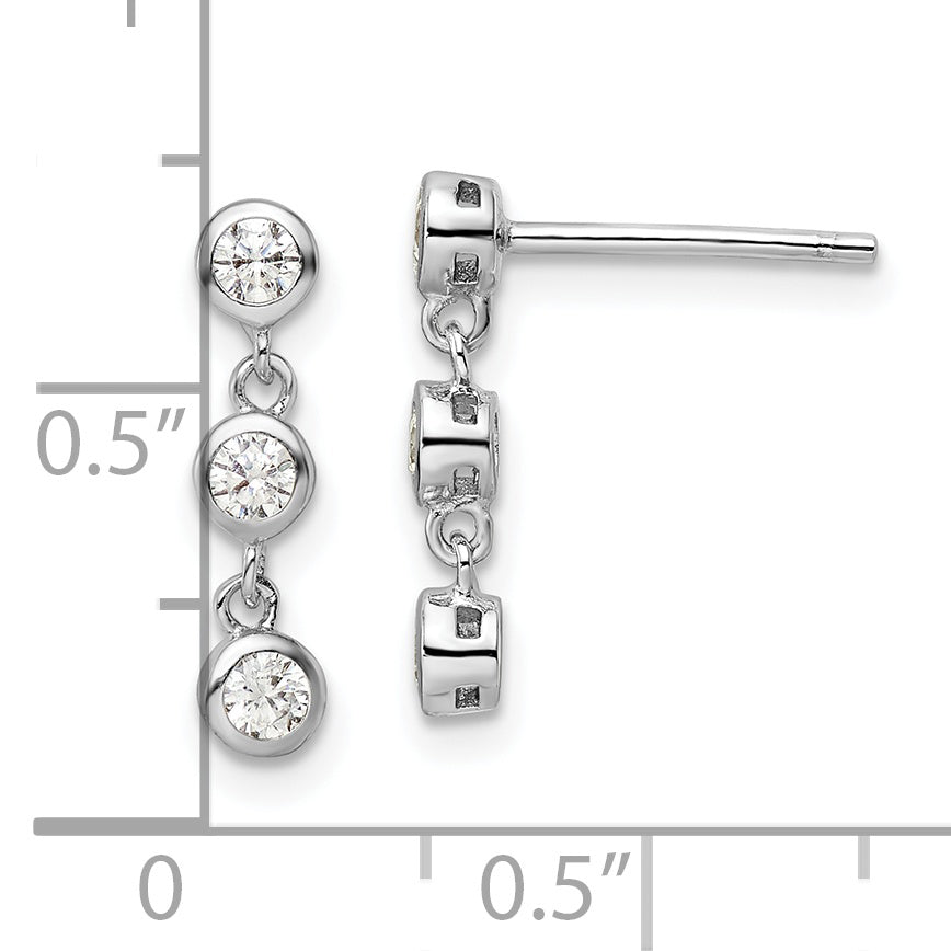 Sterling Silver Rhodium-Plated Polished Three Cz Post Dangle Earrings