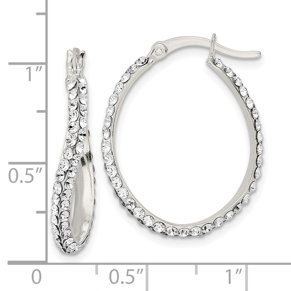 Sterling Silver Cz Oval Hoop Earrings