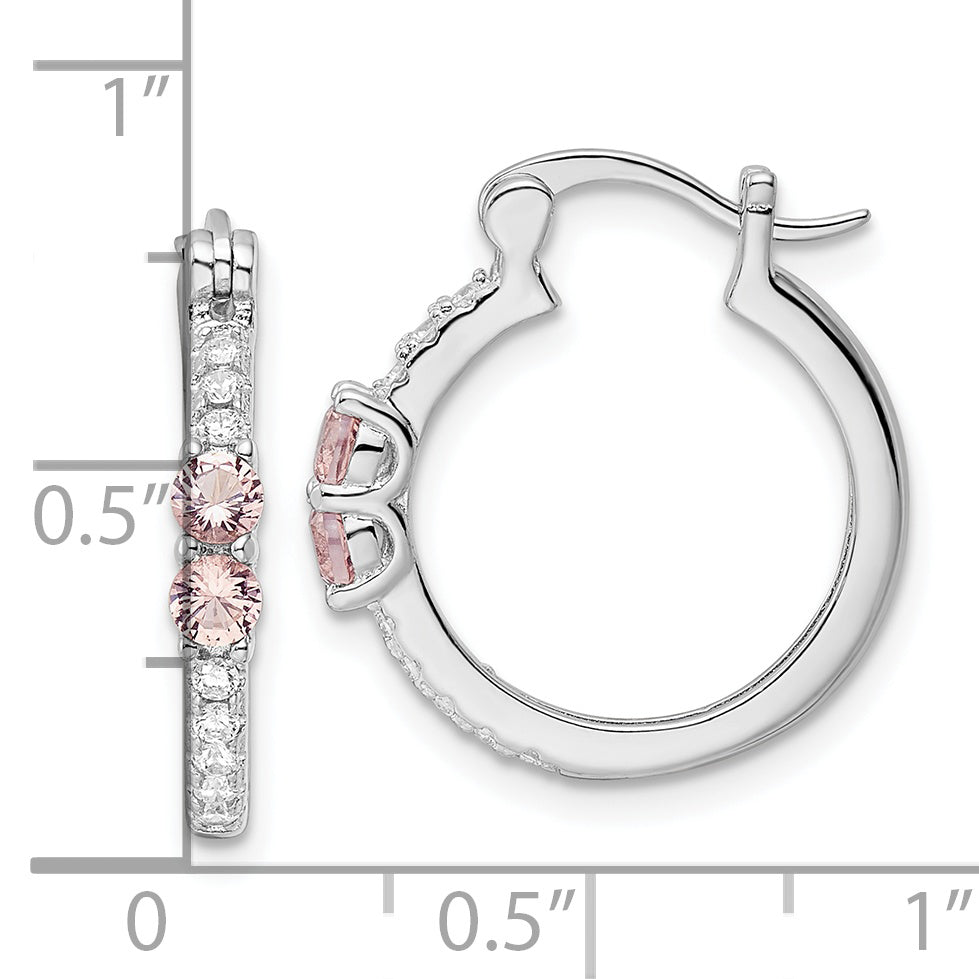 Sterling Silver Rhodium-Plated Pink Cz Hoop Earrings