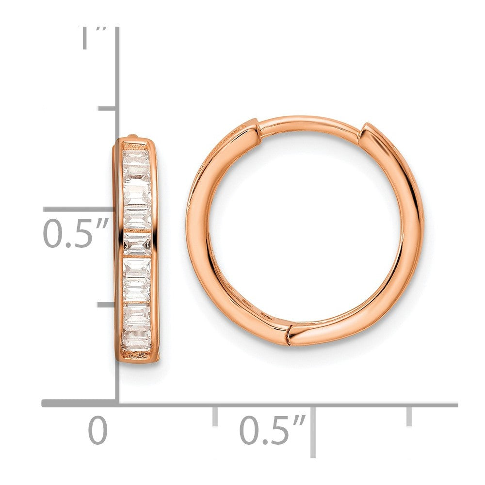 Sterling Silver Polished Rose-Tone Cz Hinged Hoop Earrings