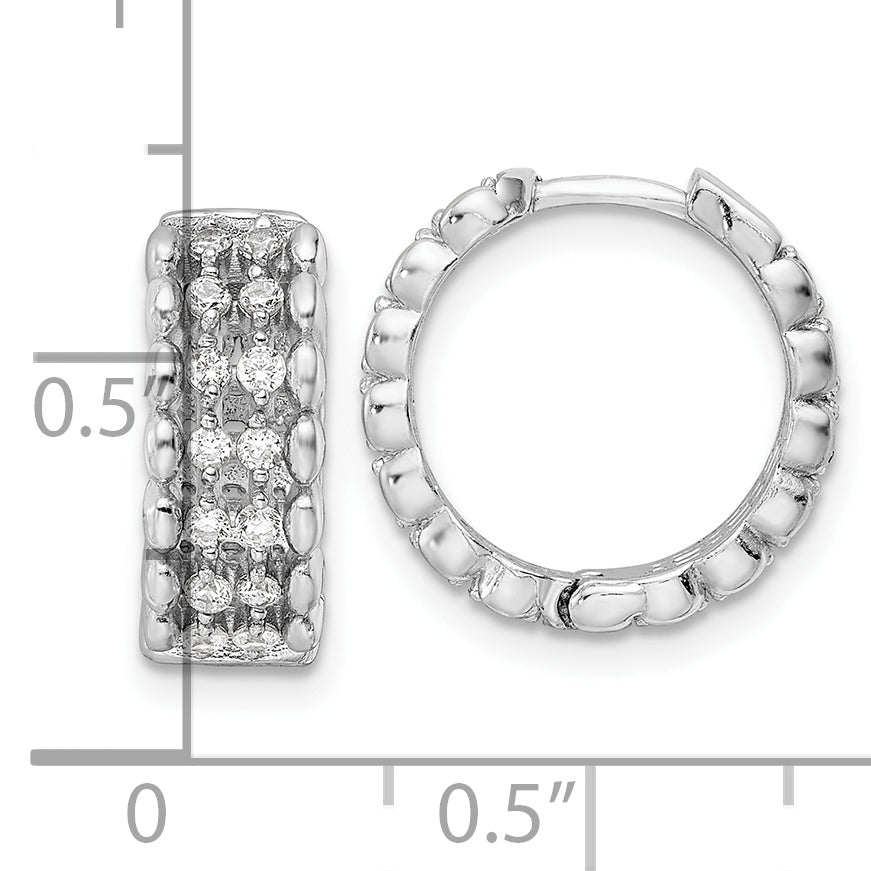 Sterling Silver Rhodium-Plated Polished Cz Hinged Hoop Earrings