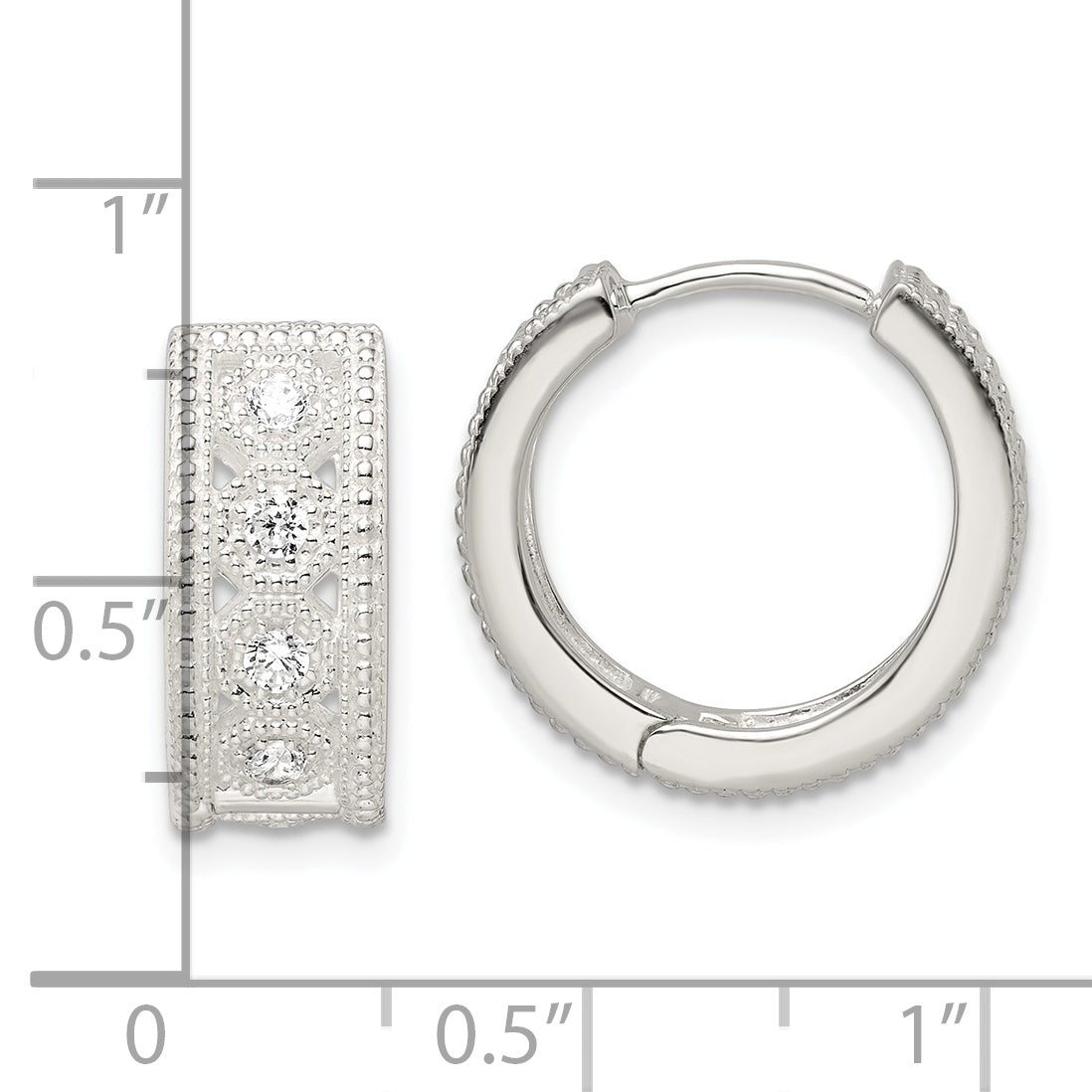 Sterling Silver Cz Hinged Hoop Earrings