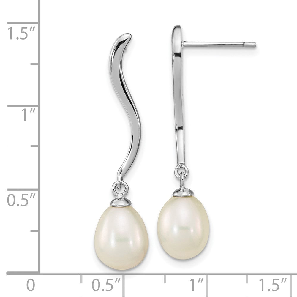 Sterling Silver Rhodium-Plated 7X9mm Teardrop Fwc Pearl Dangle Earrings