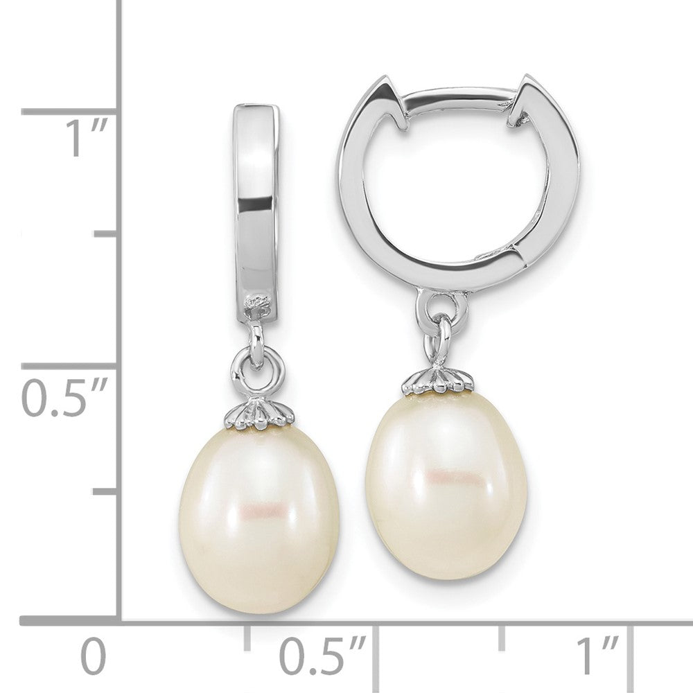Sterling Silver Rhodium-Plated 8-9mm White Teardrop Fwc Pearl Earrings