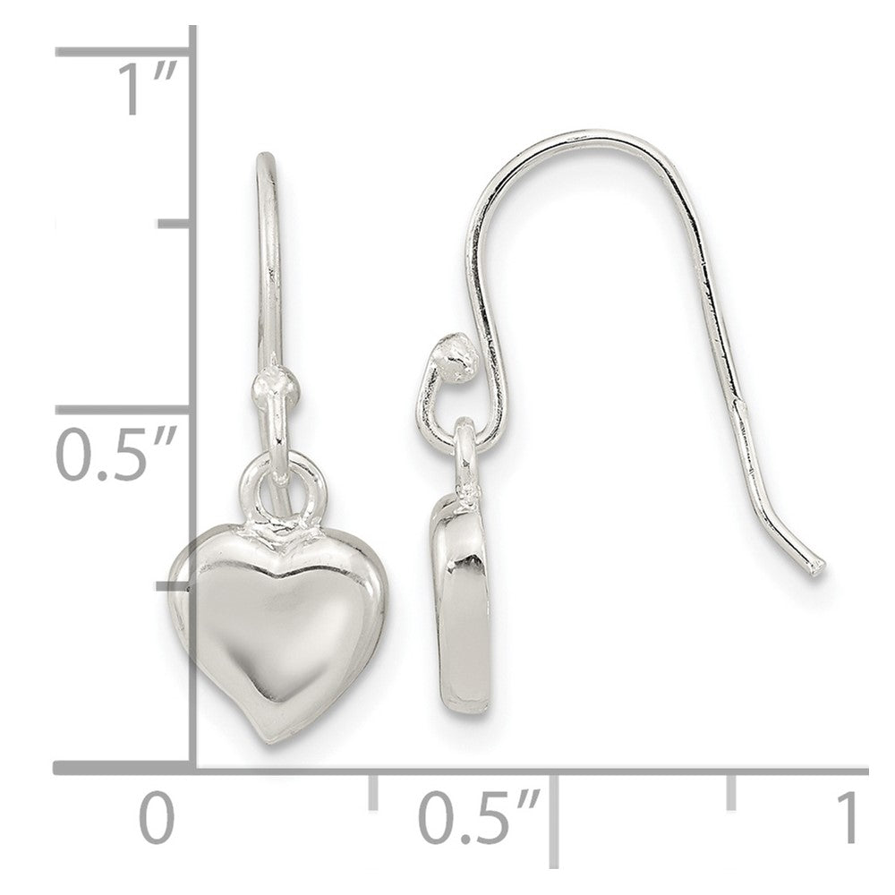 Sterling Silver Polished Heart Dangle Shephard Hook Earrings