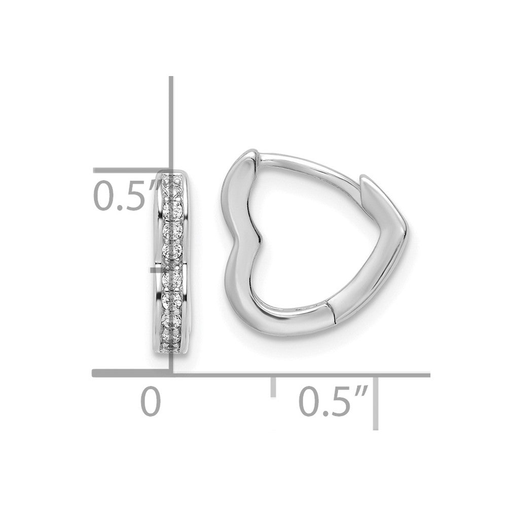 Sterling Silver Polished Rhodium-Plated Cz Heart Shaped Hoop Earrings