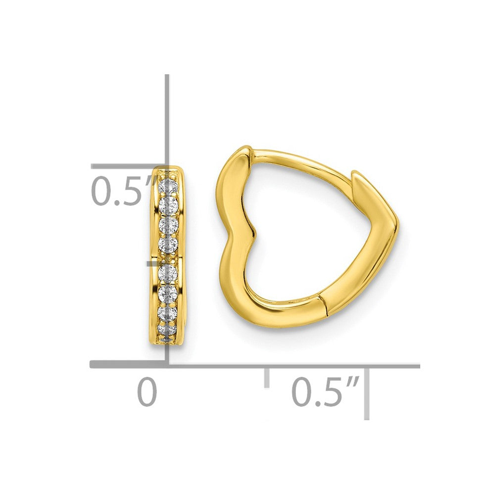 Sterling Silver Polished Gold-Tone Cz Hinged Heart Shaped Hoop Earrings