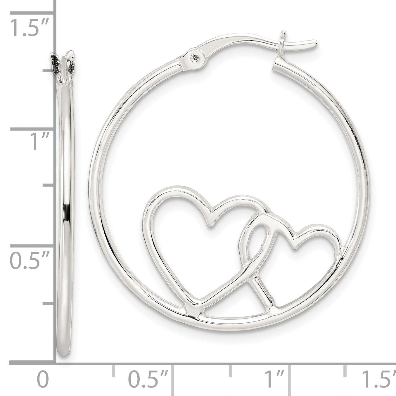 Sterling Silver Hearts Round 1.5X30mm Hoop Earrings