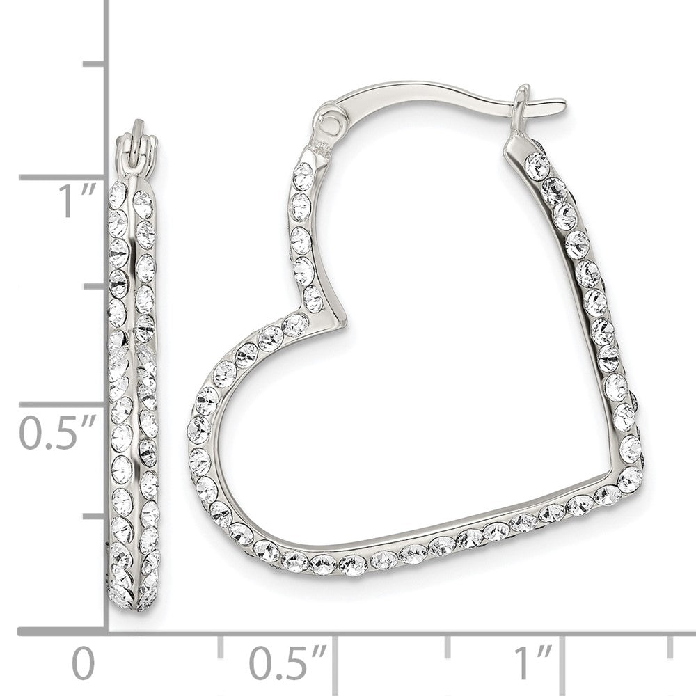 Sterling Silver Cz Heart Hoop Earrings