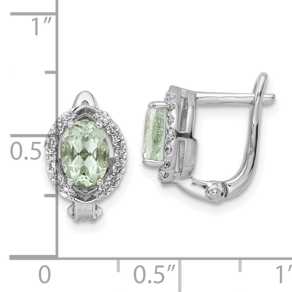 Sterling Silver Ss Rh-Plated 1.74T.W. Green Quartz/Wt Oval Hinged Earrings
