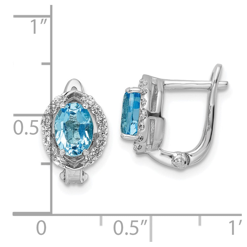Sterling Silver Rhodium Plated Swiss Bt/White Topaz Oval Hinged Earrings
