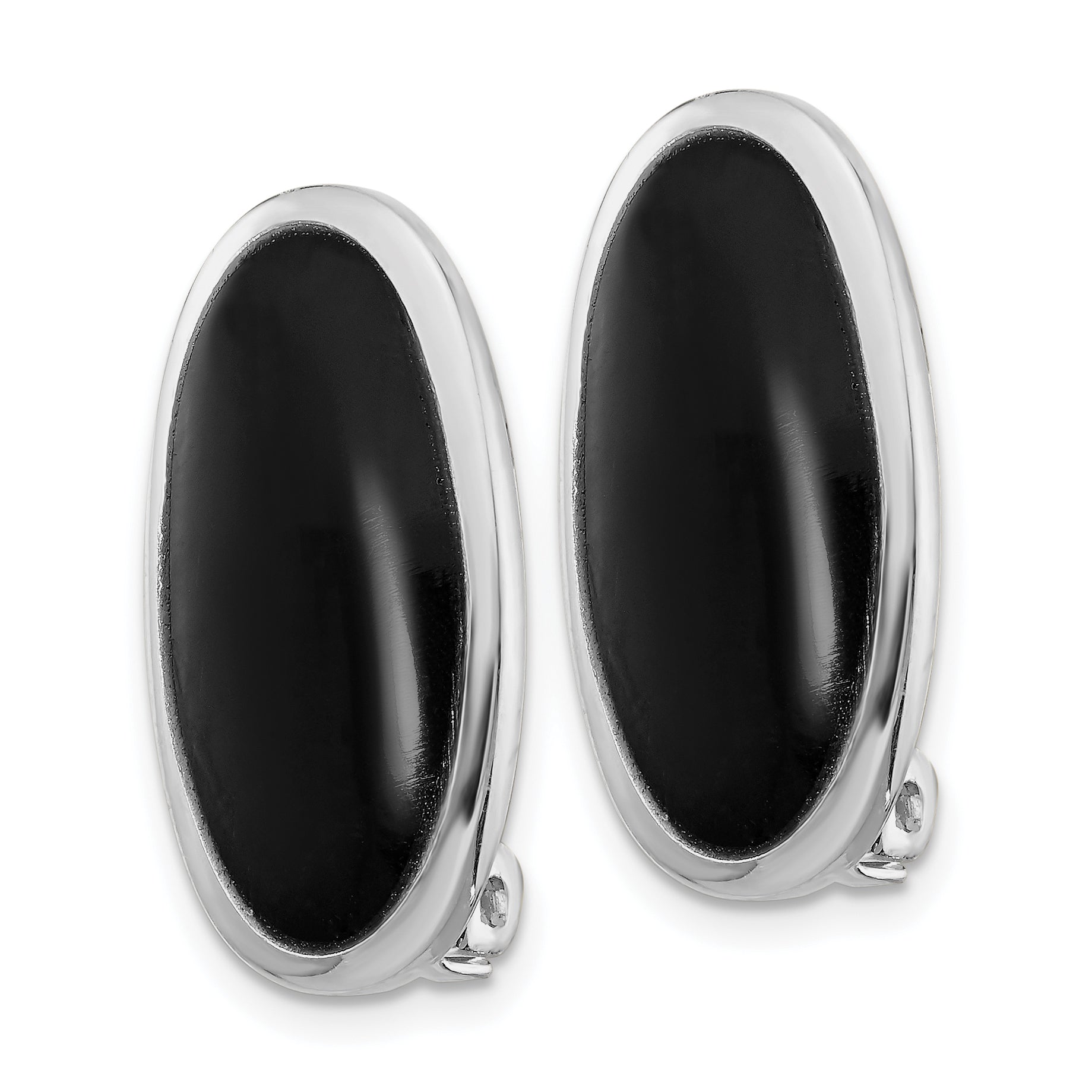 Sterling Silver Rhodium-Plated Polished Onyx Non-Pierced Oval Earrings