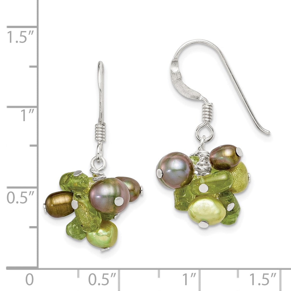 Sterling Silver Polished Green Fwc Pearl & Peridot Dangle Earrings
