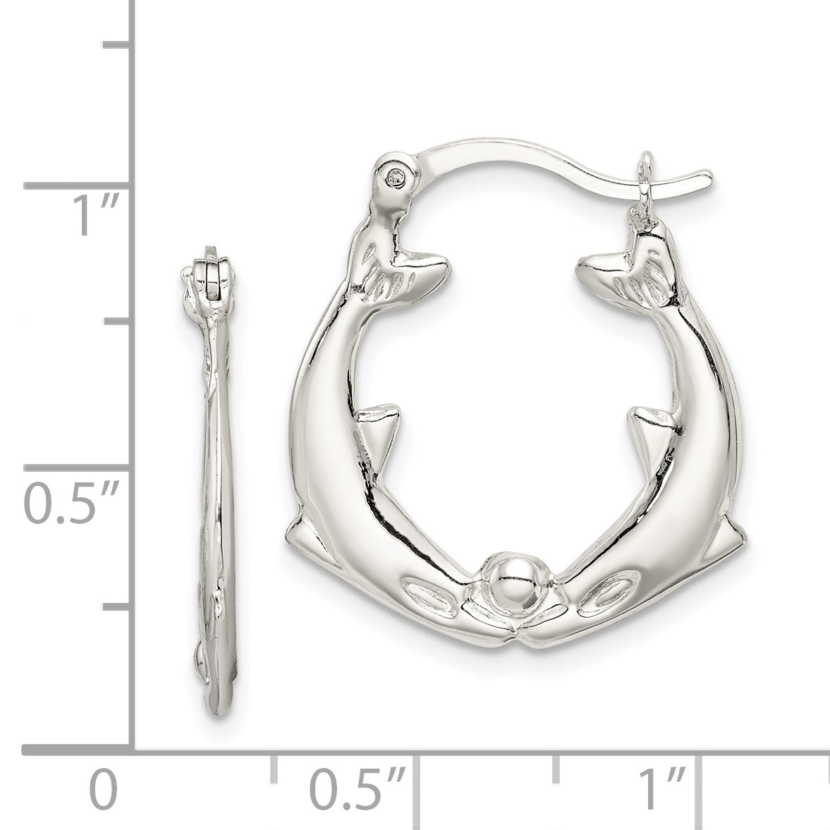 Sterling Silver Rhodium-Plated Polished Dolphins Round Hoop Earrings