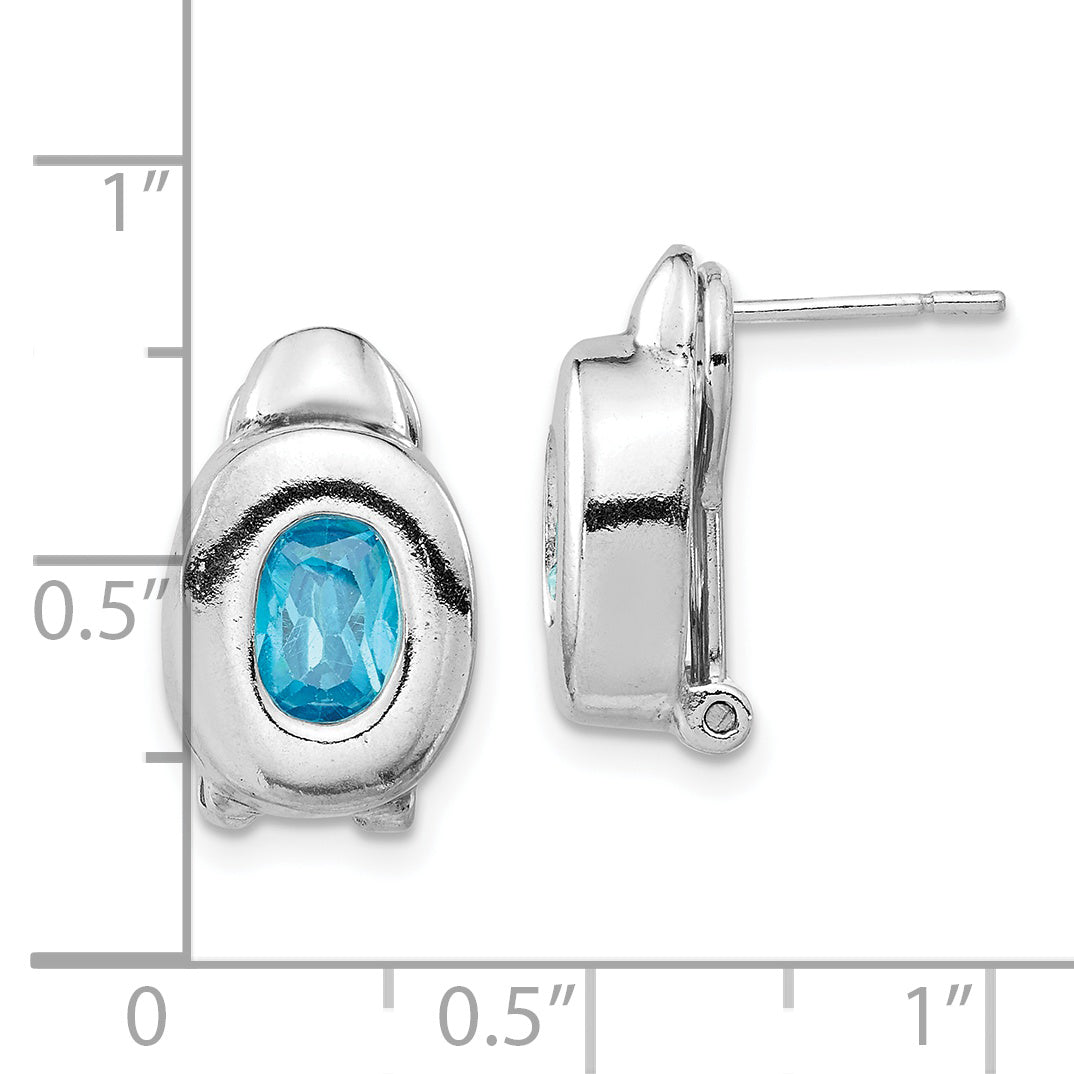 Sterling Silver Blue Topaz Oval Omega Back Post Earrings