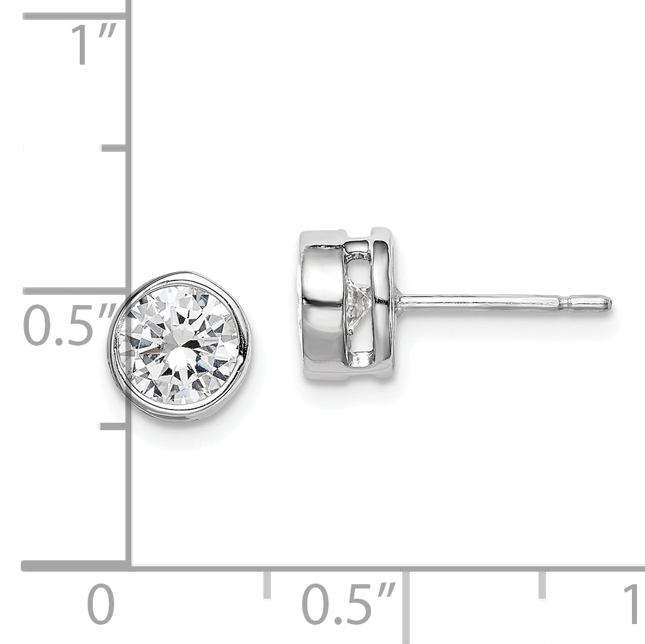Sterling Silver Rh-Plated Polished 6mm Round Cz Bezel Set Stud Earrings