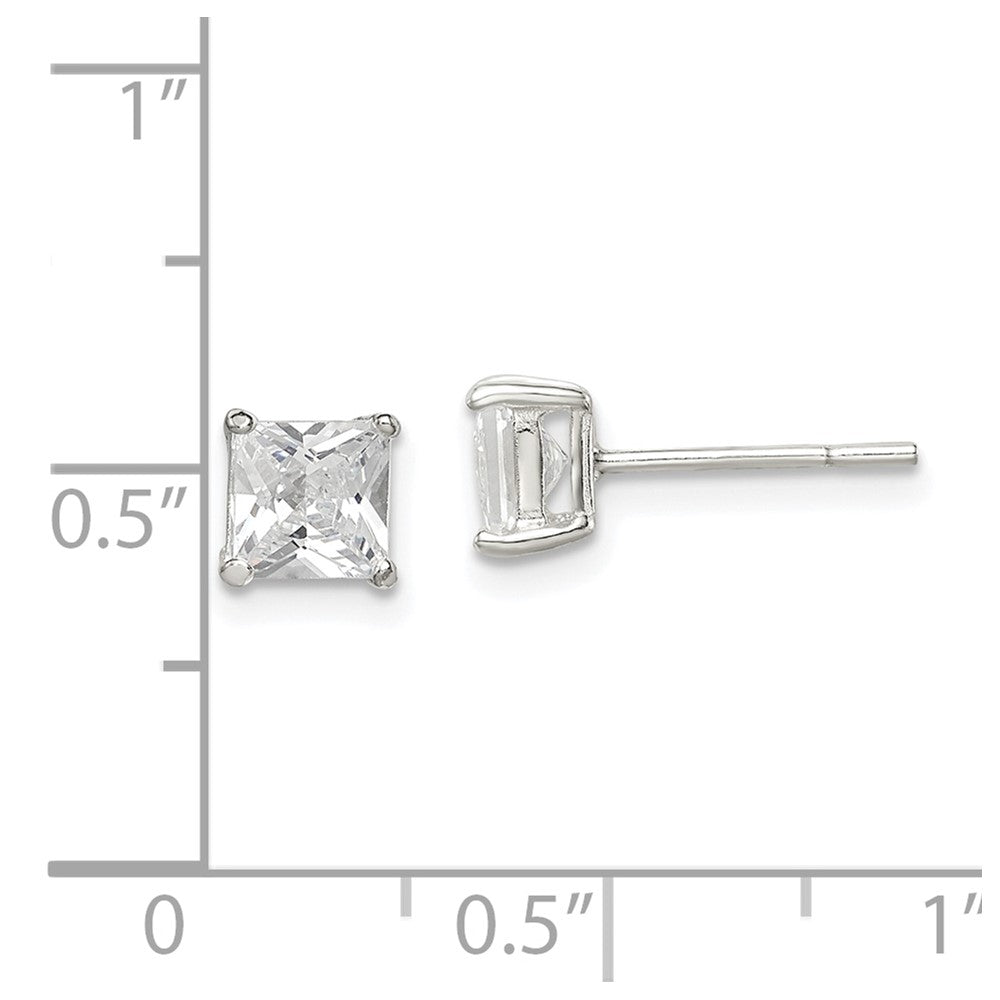 Sterling Silver 5mm Princess Basket Set Cz Stud Earrings